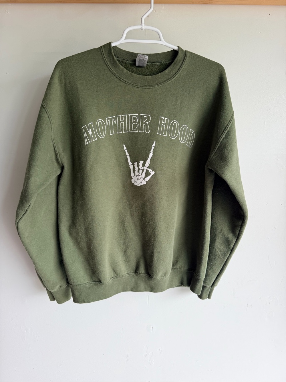 Gildan Olive Green 'MOTHER HOOD' Graphic Crewneck Sweatshirt